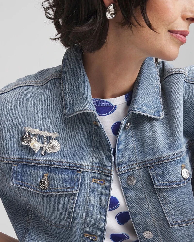 Silver Tone Seashell Bar Brooch