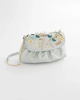 Embellished Leather Metallic Fold-Over Clutch