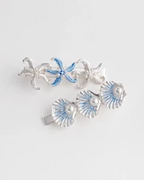 Silvertone Ocean Motif Hair Pins