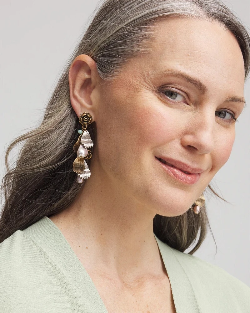 Floral Pearl Charm Earrings