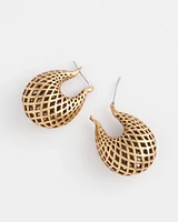 Gold Lattice Puff Hoop Earrings