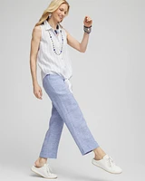Linen Pull On Waist Cropped Pants