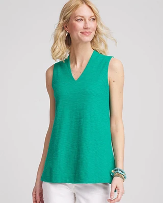 Textured Cotton Sleeveless V-Neck Tunic