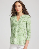 Palm-Frond-Motif Cotton Slub Henley Shirt