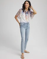 Jacquard Flutter-Sleeve Blouse