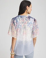Jacquard Flutter-Sleeve Blouse