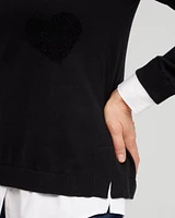 Heart Print Built-in Shirt Sweater