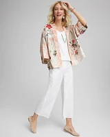 Ribbed Waist Linen Blend Straight-Leg Cropped Pants