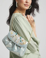 Embellished Leather Metallic Fold-Over Clutch