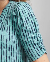 Slub Shirred Sleeve Henley Tee