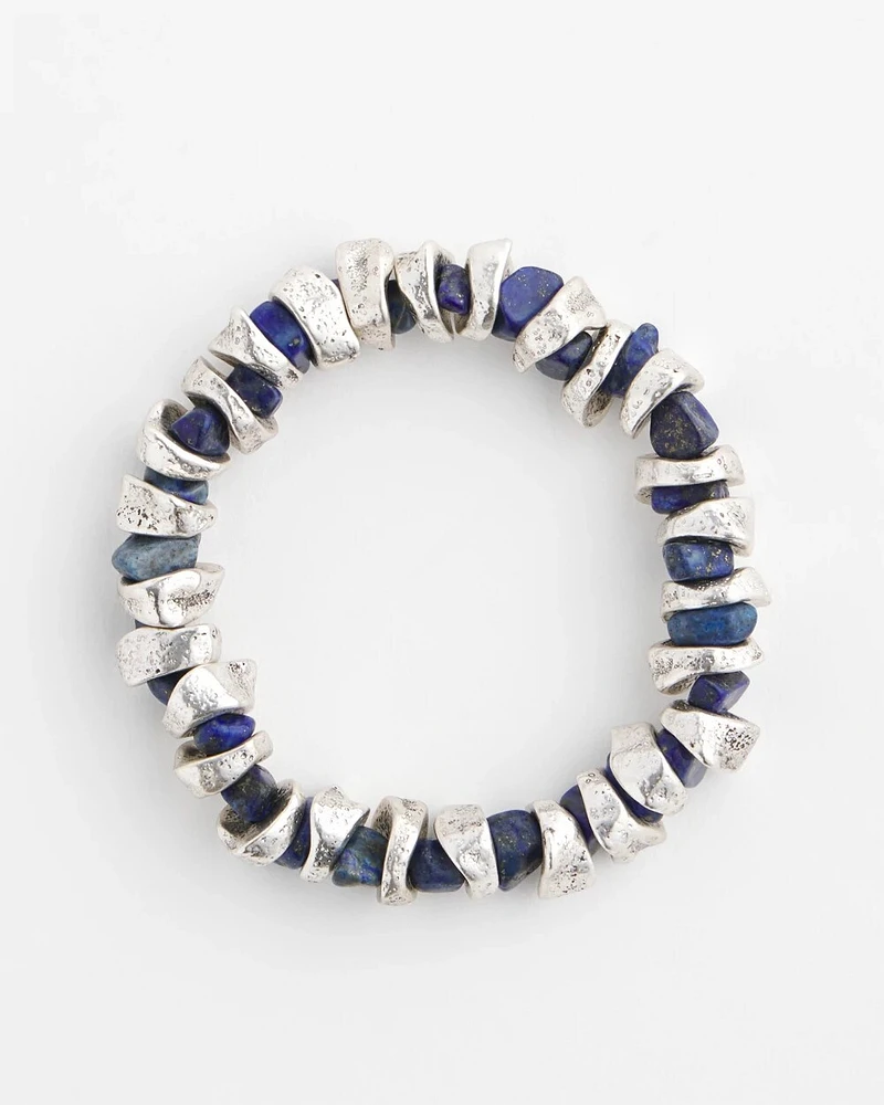 Blue Lapis Silvertone Beaded Bracelet