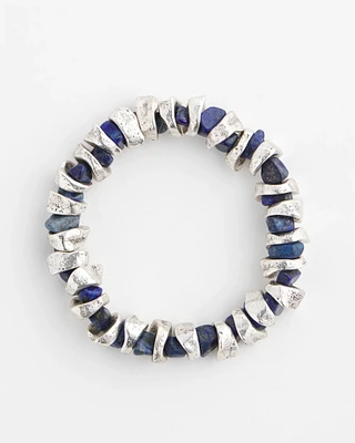 Blue Lapis Silvertone Beaded Bracelet