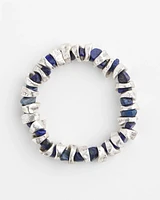 Blue Lapis Silvertone Beaded Bracelet