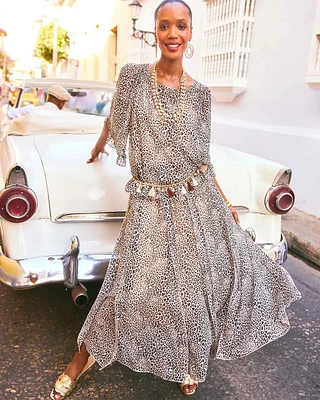 Animal Print Georgette Maxi Skirt