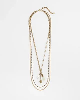Convertible Multi-Strand Jade & Faux Pearl Charm Necklace