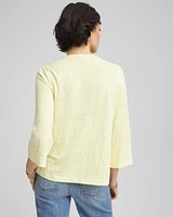 Pintuck Linen Notched-Neck Tee
