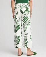 Palm-Frond-Motif Pull-On Wide-Leg Cropped Jeans