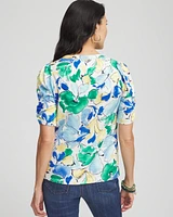 Slub Shirred Sleeve Henley Tee