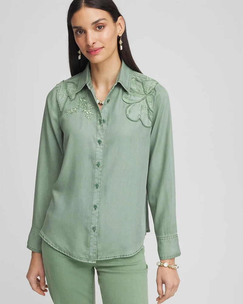 Embellished Lyocell Tencel™ Collared Shirt