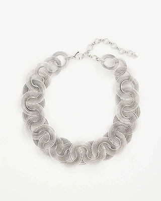 Silvertone Concentric Circles Statement Necklace