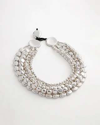 Silver-Tone Pebble Links Bib Necklace