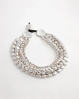 Silver-Tone Pebble Links Bib Necklace