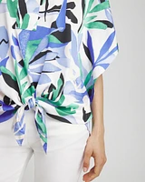 Tropical Satin Tie-Front Tunic