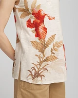 Floral Slub Sleeveless Collared Tunic