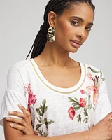 Floral Sweater Trim Linen Tee