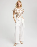Linen Leaf Print Flutter Sleeve Tee