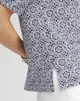 Tile Print Slub Scoop-Neck Tee