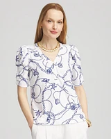 Seashell Slub Shirred-Sleeve Henley Tee