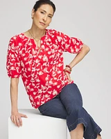 Floral Embroidered Cotton Peasant Blouse
