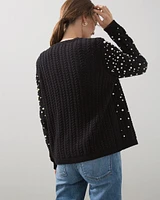 Faux Pearl Cable Knit Cardigan