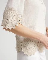 Crochet Trim Linen Shirt