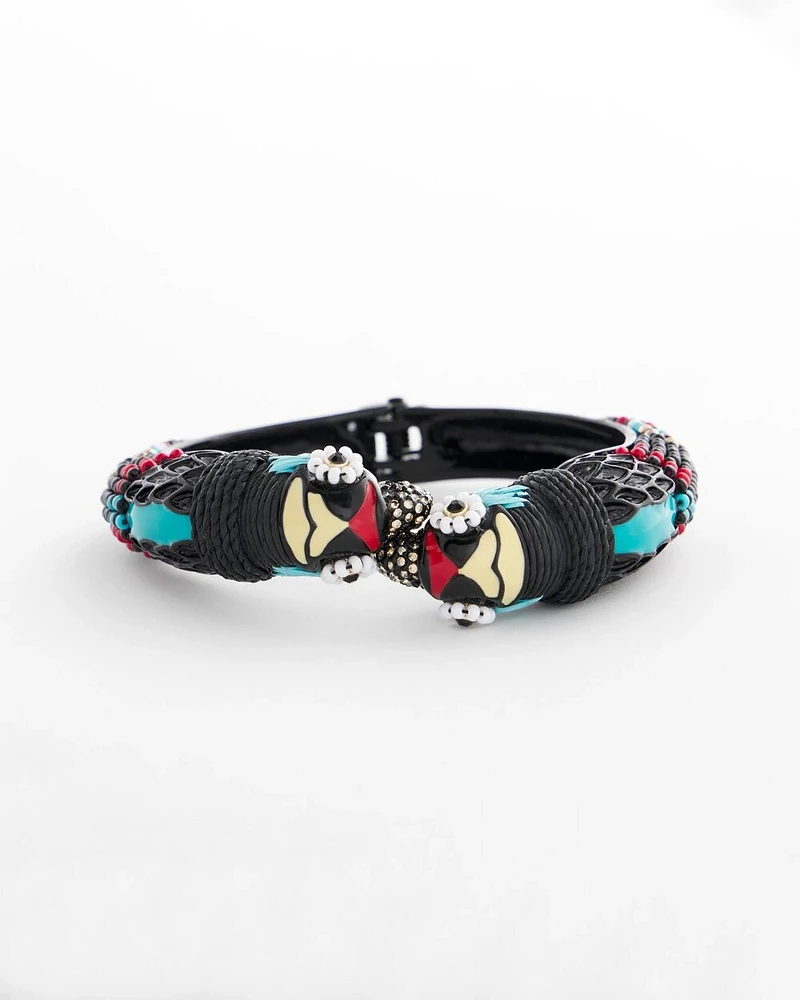 Raffia Parrot Hinge-Cuff Bracelet