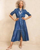 Tencel™ Tiered Belted Jean Shirtdress
