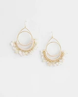 No Droop® White Fringe Hoop Earrings