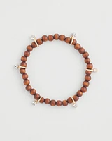Wood Bead & Cubic Zirconia Stretch Bracelet
