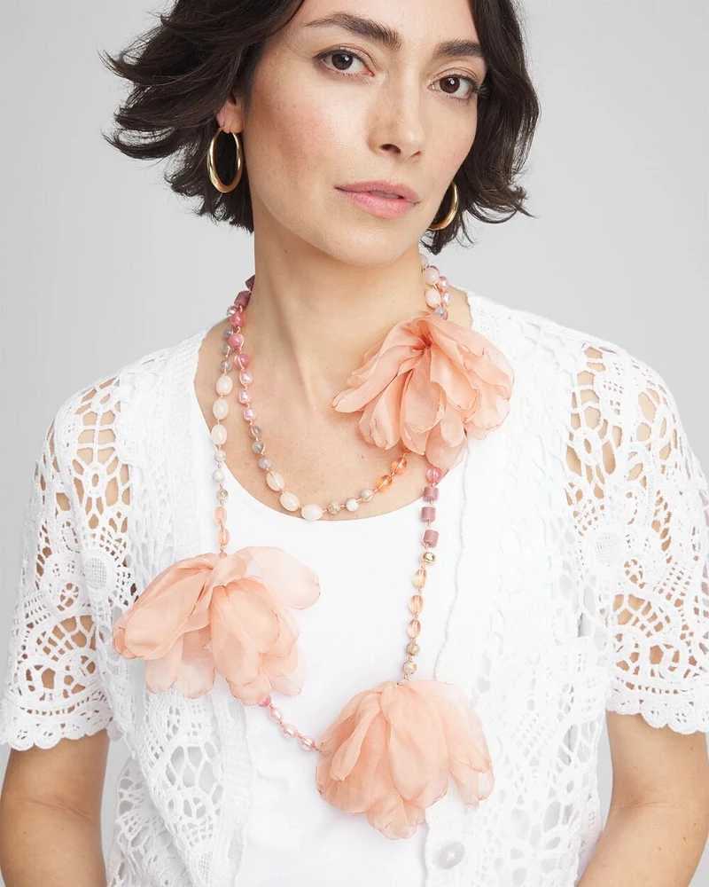 Pink Floral Aventurine Long Single Necklace