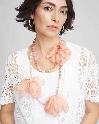 Pink Floral Aventurine Long Single Necklace