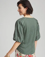 Linen Balloon-Sleeve Blouse