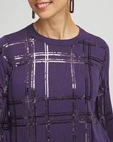 Sequin Plaid Long Sleeve Sweater