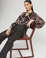 Plaid Pintuck Sleeve Blouse