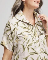 Leaf Print Linen Shirtdress