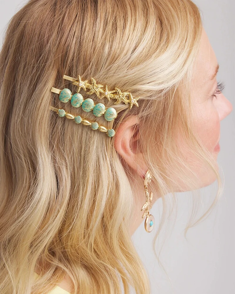 Goldtone Ocean Motif Hair Pins