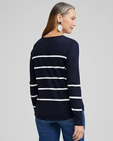 Spun Rayon Stripe V-neck Pullover