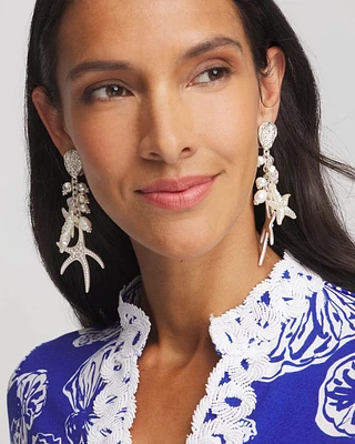 Pearl Silver-Tone Starfish Clip-On Earrings