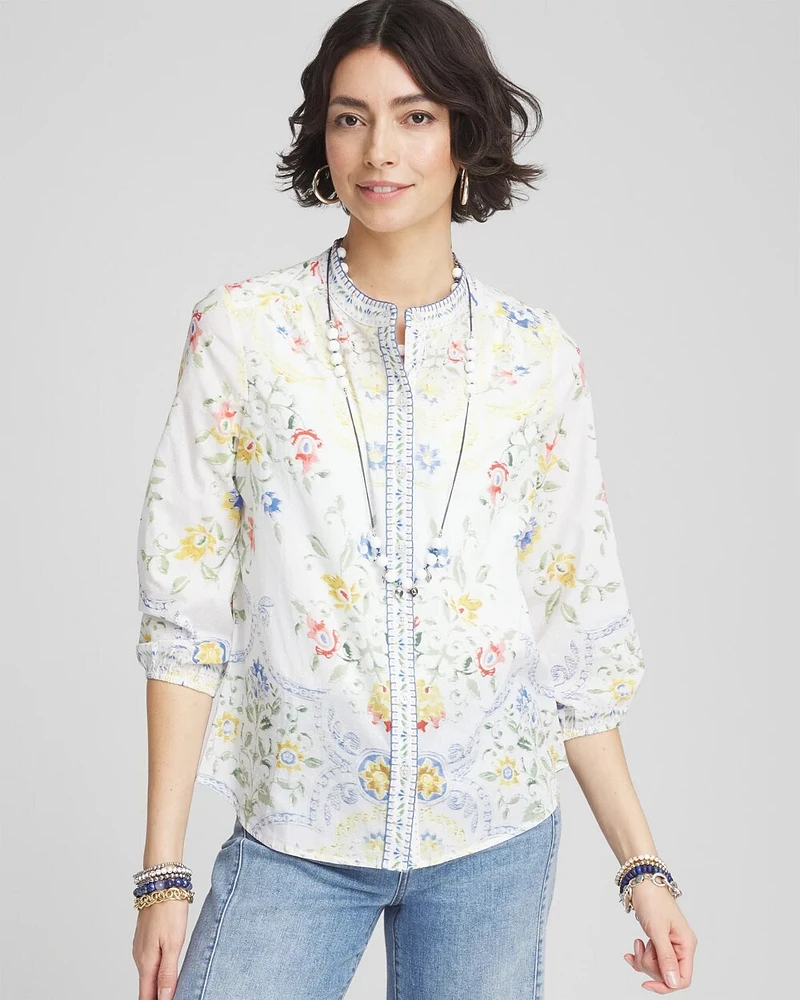 Floral Billow-Sleeve Blouse