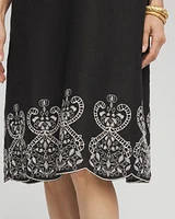 Embroidered Linen Flutter-Sleeve Dress